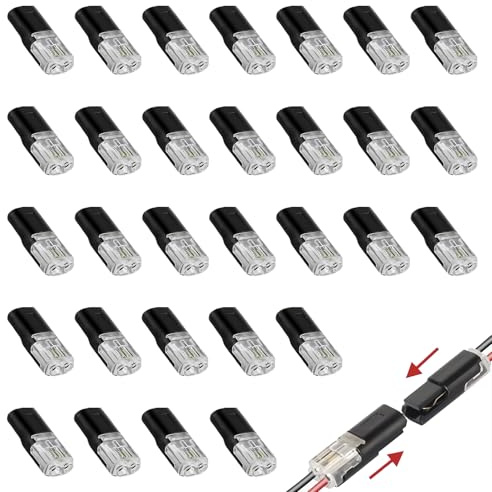 30 Piezas Conectores 18-22 AWG Impermeables Cable, Terminal Conector en H Electrico 2 Pines Rápida Conexión para Cables, para Automóviles, Iluminación LED, Exterior, PC Ignífugo, Fácil de Instalar
