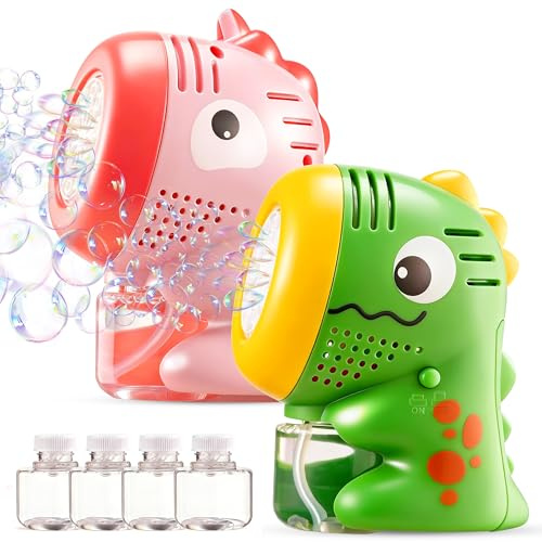 SYNCFUN 2 Mini Pistolas de Burbujas para niños con 4 Cartuchos de 50 ml de solución para Burbujas, Ideales para Juegos en Interiores y Exteriores (Rosa + Verde)
