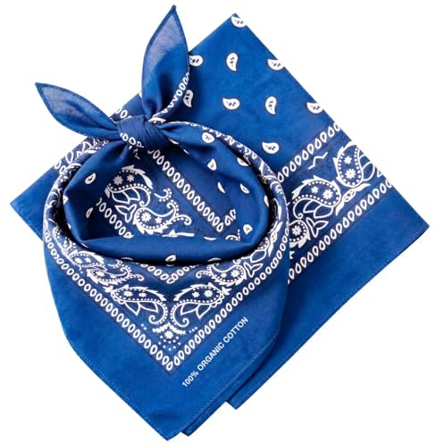 KP Bandana Royal Blue - 100 % bomull och naturliga fibrer - kungsblå halsduk utan polyester - överlägsen kvalitet - mjuk, hållbar och maskintvättbar - bandana för herr - unisex och barn - 2-pack