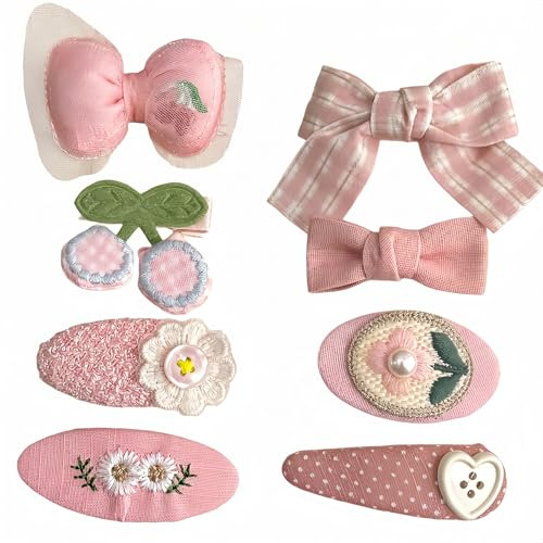 LEBKFT 8Pcs Hair Clips for Girls, Multi-Color Soft Fabric Kids Hair Accessories Assorted Styles Toddler Baby BB Barrettes Cute Daily Hair Clips Set for Children