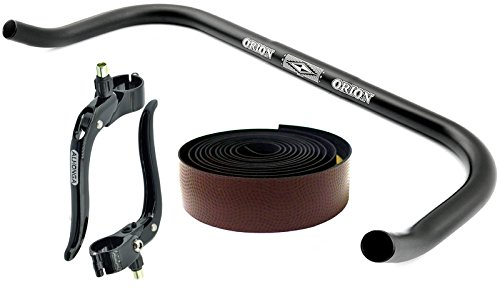Permanent cykel bullhorn Fixie Singlespeed racercykel triathlon-styre svart 400 mm med bromsspak och mörkbrunt styrband