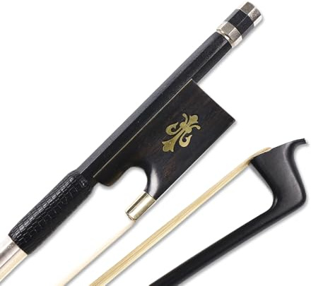 Yinfente Arco de violín 4/4 de fibra de carbono con rana de ébano y engastes Fleur de lis, pelo de caballo mongol, vara y buen equilibrio. Arco de violín 4/4 para violinistas de todos los niveles