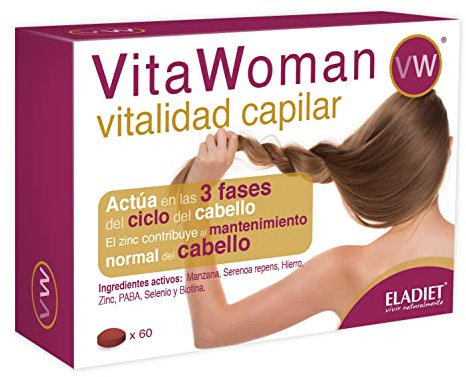 Eladiet Vitawoman - Ayuda a Fortalecer la Salud Capilar - Pelo Sedoso y Brillante - Elaborado a Base de Vitaminas, Plantas y Minerales - 60 Comprimidos , 60 unidad, 1