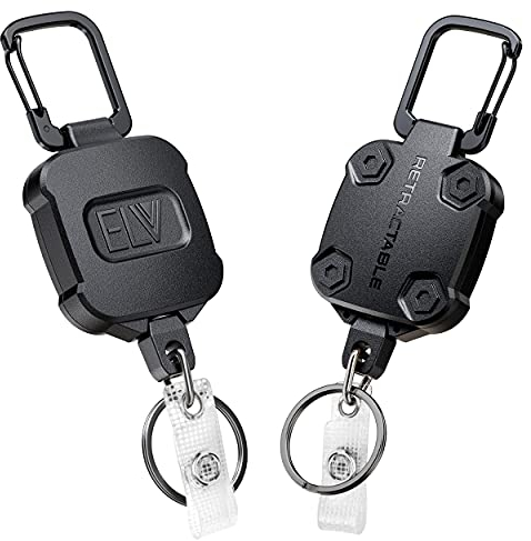 E LV Selbsteinziehbarer Ausweishalter, Schlüsselrolle, strapazierfähig, 81,3 cm Kordel, Karabiner-Schlüsselanhänger, hält bis zu 15 Schlüssel und Werkzeuge, 2 Stück