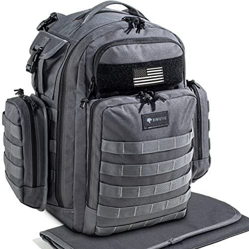Dinictis Bolsa de pañales para papá, mochila de pañales para hombre con cambiador de pañales, mochilas multifuncionales para cambiar pañales, Gris oscuro, Mochila para pañales estilo militar Molle