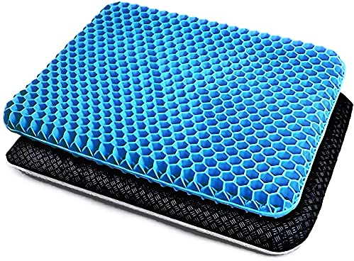 Cojín de gel para asiento de doble grosor, diseño de panal de abeja, cojín ortopédico para alivio del dolor y apoyo de ciática, coxis, para silla de oficina, silla de ruedas, asiento de coche, cojín