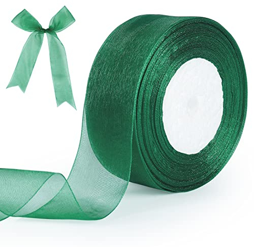 tenn well Green Chiffon Ribbon 40mm, 45 Meters Chiffon Ribbon | for Gift Wrapping, Crafting, Hair Bows, Wedding Party and Christmas Decoration