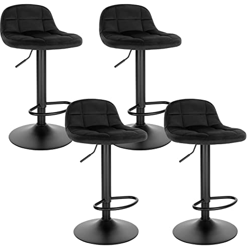 WOLTU Barhocker 4er Set Barstuhl mit Rückenlehne Fußstütze höhenverstellbar (60-82cm) 360° Drehstuhl bis 150kg belastbar Samt Metall Schwarz BH317sz-4