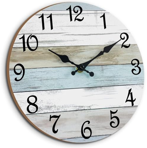 CHYLIN Wall Clock 12 Inch Bathroom Clock, Rustic Wall Clocks Battery Operated, Silent Non Ticking Wooden Coastal Beach Clock for Kitchen, Living Room, Bedroom (White)