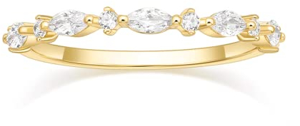 Titaniumcentral Ringe Damen Vorsteckring Schmal 14K Vergoldet Schlicht Eternity Zirkonia Verlobungsringe Eheringe Versprechen Ring (Gelbgold,55 (17.5))