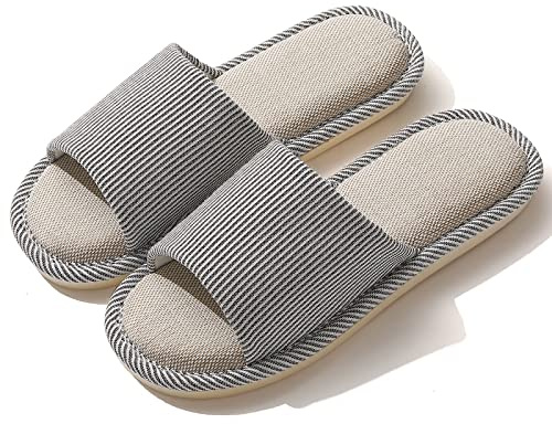 JIJIe Slippers for Women Men Linen Slippers Open Toe House Shoes Summer Sandals for Indoor Outdoor Bedroom (Coffee 42/43)