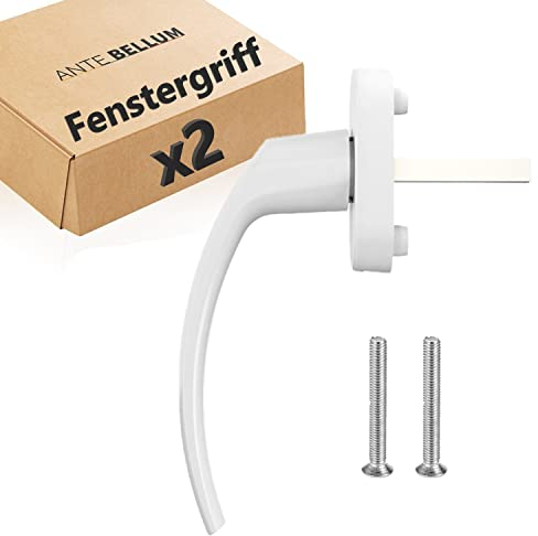 Ante bellum Hochwertiger Fenstergriffe Weiß aus Aluminium - Sicheres und stilvolles Zubehör für Fenster und Türen mit 35mm langem Stift. Passend für die meisten Standardfenster. (Weiss, 2 Stück)