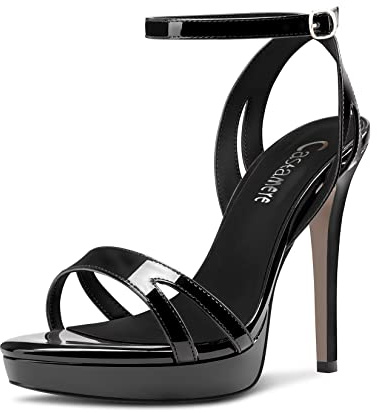 Castamere Donna Spillo Alto High Piattaforma Tacco Heel Aperte sulla Punta Cinturino alla Caviglia Sandali da Matrimonio Ballo 12 CM Heels Nero 38 EU