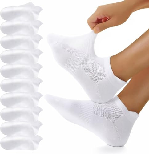 YouShow 10 Paar Sneaker Socken Herren Damen Kurz Sportsocken Atmungsaktive Baumwolle Laufsocken Weiß 35-38