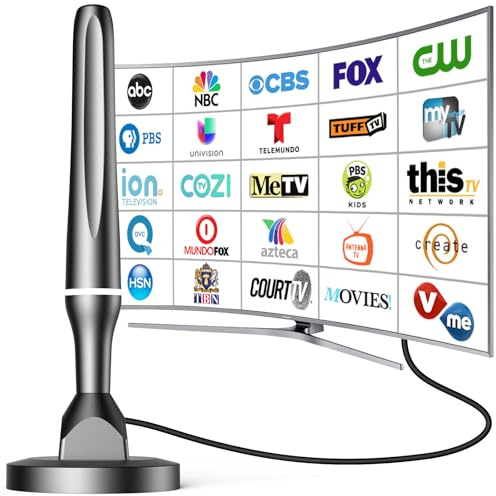 TV Antenna Indoor, Digital TV Antenna for Smart TV, Long Range & 360° Reception, Strong Magnetic Base, Supports 4K 1080p Local Channels, Easy Setup for All TVs