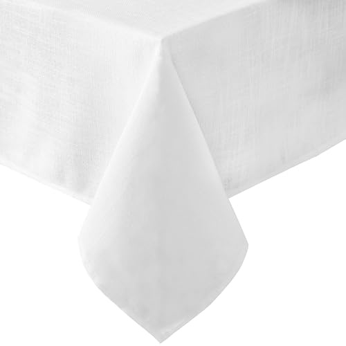Laura Ashley Harper Luxuriously Smooth Fabric Tablecloth for Formal or Casual Dining, Holiday, Banquet, Wedding or Party, 60 x 120, White