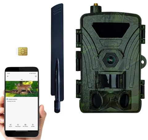 EMEBAY 4G Caméra de Chasse avec Carte SIM européenne, 4K Caméra Extérieure Surveillance sans Fil de la Faune, Nocturne Infrarouge Invisible, Autonome Batterie, PIR Détection, Instant Alert