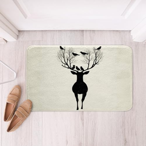 Loussiesd Lindos tapetes de baño con diseño de ciervo de 20 x 32 pulgadas para niños y niñas, decoración de ciervos, cuernos de caza, ramas de árbol, decoración de animales lindos para ducha, bañera,