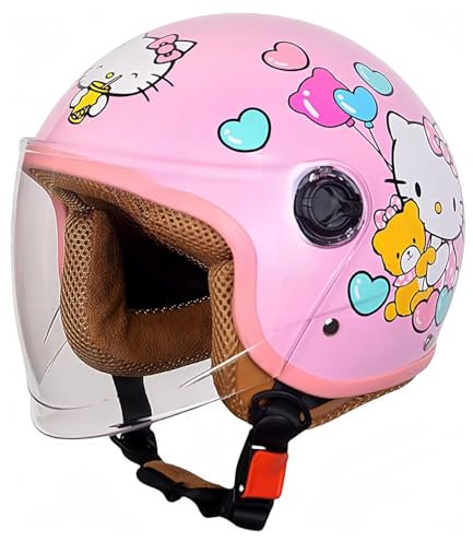 VHVYWY Casco Moto per Bambini, Casco Scooter per Ragazzi e Ragazze di 4-16 Anni, con Visiera AntiGraffio, Scooter Elettrico Omologato ECE/DOT Pink