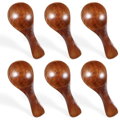 Yuomeaz 6 Pcs Small Wooden Spoons, 8.5 cm Natural Nanmu Wood Spoon with Short Handle, Mini Wooden Spoons for Tea Coffee Honey Ice Cream Sugar