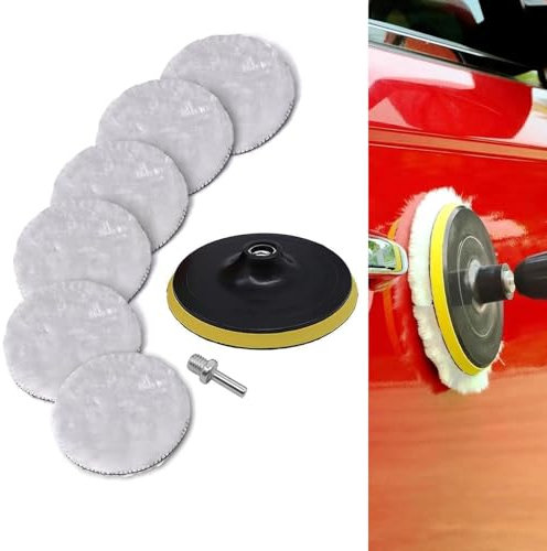 7 Pcs Car Polishing Pads for Drill, Professional Wool Polishing Pads, Car Buffer Polisher Kit with M10 Drill Adapter and Hex Shank Bit Adapter, For Car Furniture Polishing Waxing
