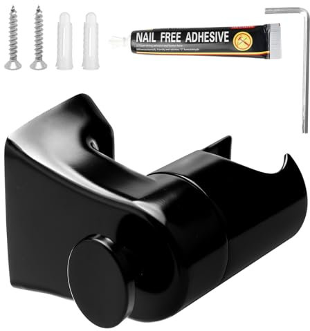 APOMOONS Supporto Doccino Nero, Regolabile Supporto Soffione Doccia in Acciaio Inox, Ruotabile a 360° Universale Porta Soffione Doccia con Gancio Rotondo