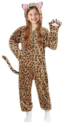 racazl Halloween Costume for Girls - Cheetah Cat Costume for Kids Leopard Costumes Animal Onesie Pajamas for Girl Ages 4-12 Year Old (S/6-7Y)