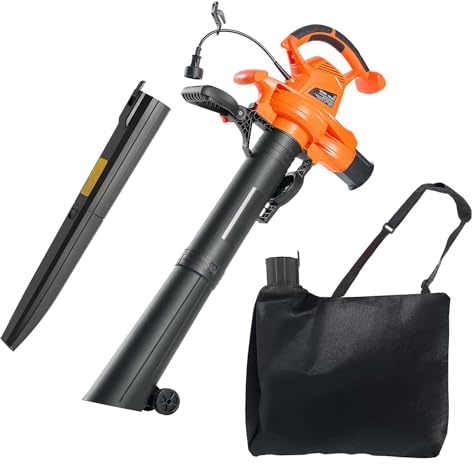 VEVOR 3 in 1 12 Amp Electric Leaf Blower, Leaf Vacuum and Mulcher for Lawn Care with Reusable Collection Bag and Wheeled Base