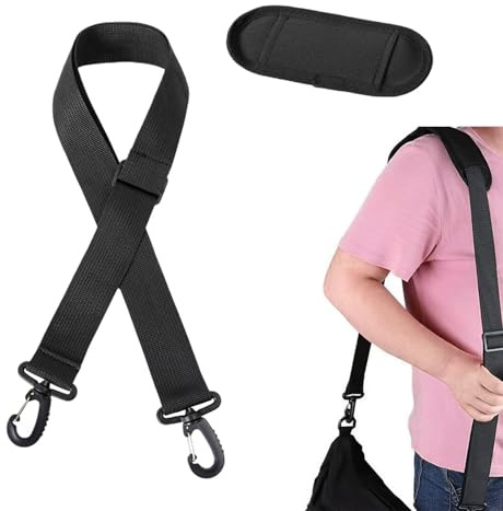 Correa Hombro Universal para Bolsas 90-160cm Ajustable con Almohadilla 38mm con Ganchos Giratorios de Metal, Ancho Correa Reemplazo para De Cuerpo Cruzado, Portátil Bolsa Viaje Bolsa Deportiva Negra