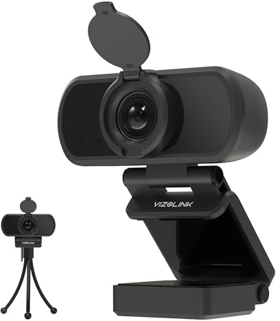 VIZOLINK N51A Webcam Full HD 2.5K 30FPS Fuoco Fisso 110°Visione Correzione Della Luce Camera PC con Filtro Privacy per Windows MacOS Linux Youtube Streaming Skype Video Calling Zoom Videoconferenze