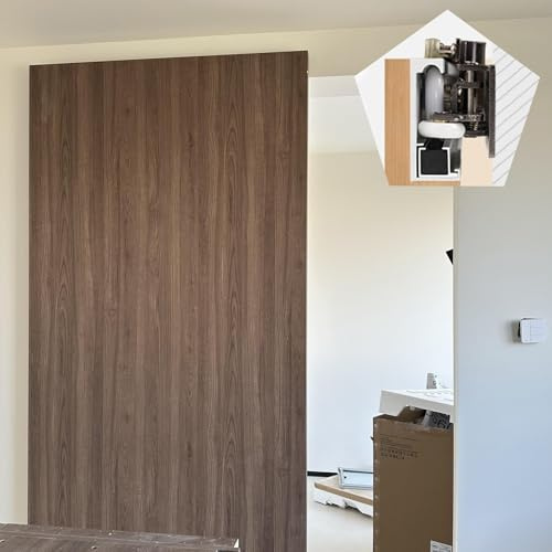 Schiebetür Komplettset Unsichtbare Schiebetürschiene, Schienenlose Schiebetür mit Spiegel, Verdeckte Schiebetürbeschläge, Türschienen- und Rollensatz(71in/180cm)