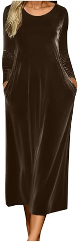 Maxi abito da donna in velluto, a maniche lunghe, girocollo, con tasche, elegante, formale, cocktail, feste, matrimoni, ospiti, capodanno, vacanze, abiti da sera in velluto