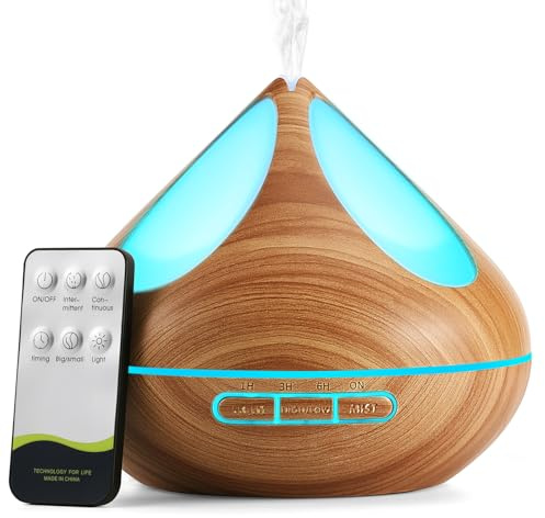 VitezTab Aroma Diffuser Electric Humidifier : Remote Control Ultrasonic Aromatherapy Diffuser - 500ml,4Timers,7color LED - For Home Bedroom Office,Light Brown