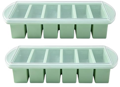 2 moldes grandes de silicona para cubitos de hielo con tapa, 6 agujeros, recipiente para congelar sopa, cubo de hielo extragrande, recipiente de silicona para salsa o mantequilla, sopa de congelación