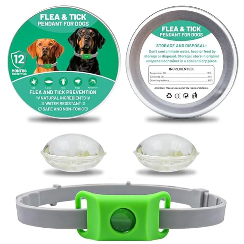 Pets Collier Anti Puce et Tique Naturel pour Chien, Répulsif aux Huiles Essentielles avec 2 Capsules Remplaçables, Collier Réglable sans Contact Direct Peau, Compatible AirTag (Vert-1pcs)