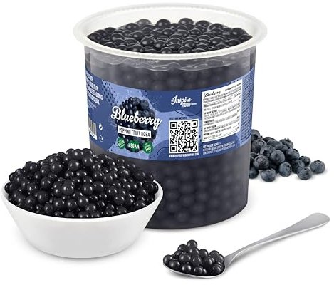 INSPIRE FOOD Perlas de Fruta para Bubble Tea de Arándano - 3,2 KG - Popping Boba | 100% vegano y sin gluten, sin colorantes.