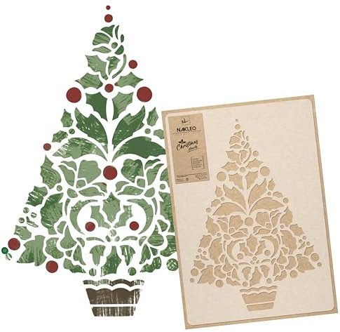 NAKLEO Plantillas de Navidad para Pintar 43x64cm, Árbol de Navidad Patrón, Stencil Navideñas Plástico y Reutilizable para Spray de Nieve y Dibujar, DIY Arte Decoración Ventana Puerta Pared Madera