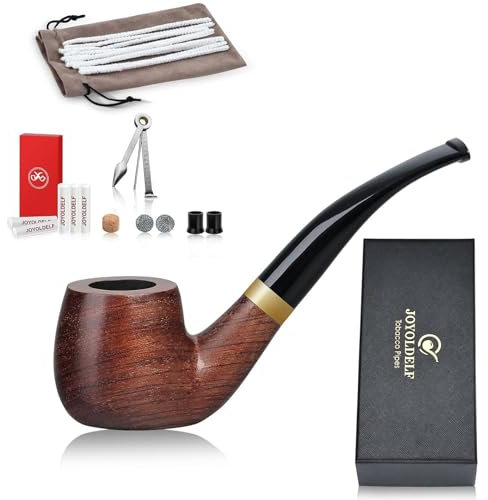 Joyoldelf Handmade Rosewood Tobacco Pipe - Wooden Smoking Pipe with Flat Bottom, Classic Pipe Set for Beginner and Pipe Lover with Gift Box and Accessories