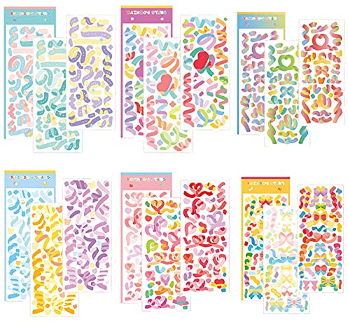 Cyleibe 18 Sheets Scrapbooking Stickers, 8 x 19cm Abziehbilder Regenbogen Photo Album Stickers, Kinder Wandsticker für DIY Dekoration