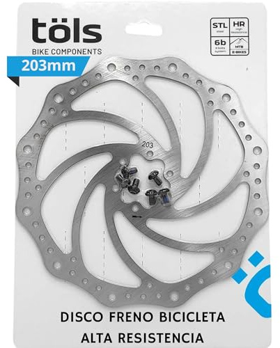 TÖLS Disco de Freno para bicicleta 203mm y 6 tornillos - Kit Frenos Bicicleta, Herramienta Bici - freno bicicleta disco - disco Freno Bicicleta Montaña con Tratamiento Anticorrosión