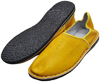 Babuchas o Zapatillas marroquíes unisex de Cuero autentico y suela de goma. Cómodas y robustas para usar dentro o Fuera de casa (Amarillas, numeric_45)