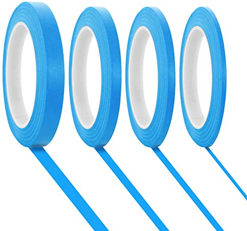 4 Rollos de Cinta de Pintor de Línea Fina 1,5mm/3mm/6mm/1,26cm, 50m de Longitud, Autoadhesiva para Pintar y Decorar