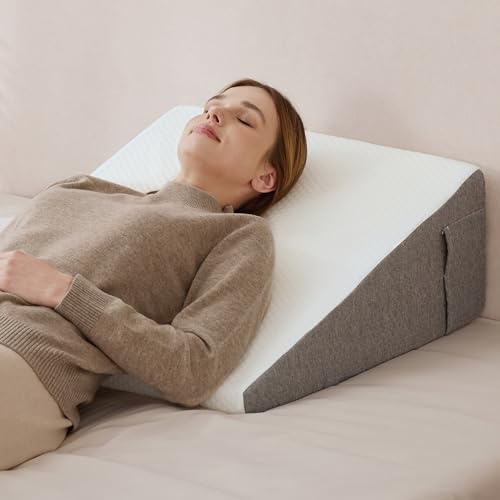 howhom Cuscino a cuneo con parte superiore in schiuma per dormire, leggere e riposare, 20,3 cm, supporto triangolare per gambe e schiena, con fodera lavabile