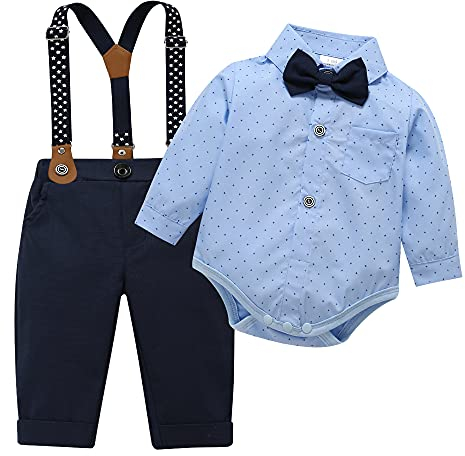 HeMa Island baby pojkar kläder set kostym klänning sparkbyxor hängslen fluga slips kostym gentleman festlig dop bröllop långärmad baby klänning barn 3 månader 6 år, 3259LB, 18-24 månader
