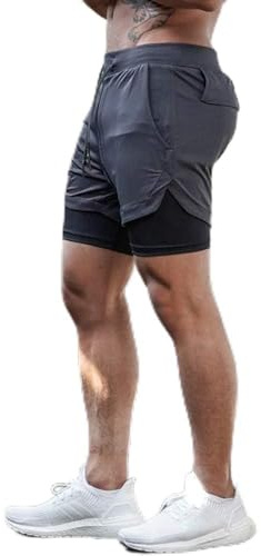 QINFEN YUNDOU Pantalón Corto para Hombre,Pantalones Cortos Deportivos para Correr 2 en 1, Hombre Shorts Deportivos para Correr