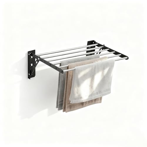 NEWRAIN Clothes Drying Rack, Wall Mounted Laundry Drying Rack Clothing,23 Wide Stainless Steel Hanging Drying Rack
