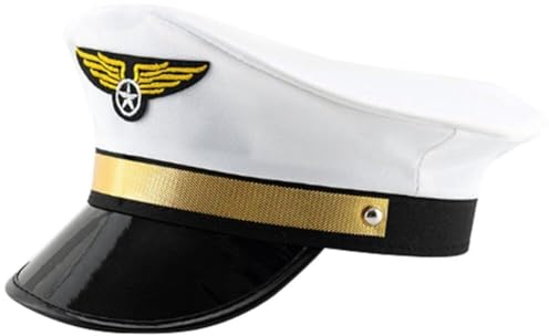 Generic Achteckiger Luftfahrthut Verstellbarer Partyhut Pilotenhut Anziehhut für Cosplay, Themenparty, Dress-up, Fotografie, Performance, Karneval - Weiß