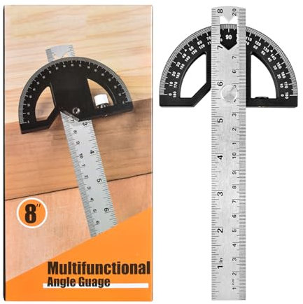 Righello angolare goniometro, calibro regolabile in acciaio inox con misurazione da 0 a 180 gradi, per lavori di falegnameria e miglioramento domestico (nero, 20,3 cm, lega)
