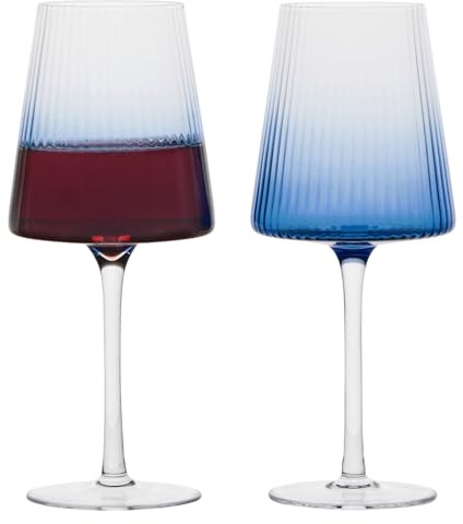Anton Studio Designs Empire Handmade Wine Glasses Perfect for Red Wine, White Wine, Water, or Beverages - 450 ml - Blue - Set of 2 Elegant Wine Glasses