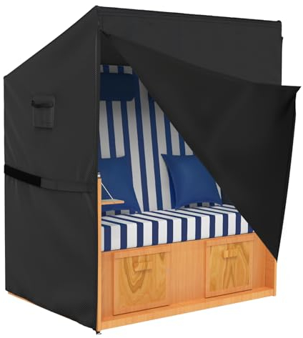 Farfy Abdeckung Strandkorb mit Belüftung, Klettverschluss, 135x105x175/140 cm Anti-UV, Wasserdicht, Strandkorb Schutzhülle Winterfest 600D Heavy Duty Oxford, Reissfest